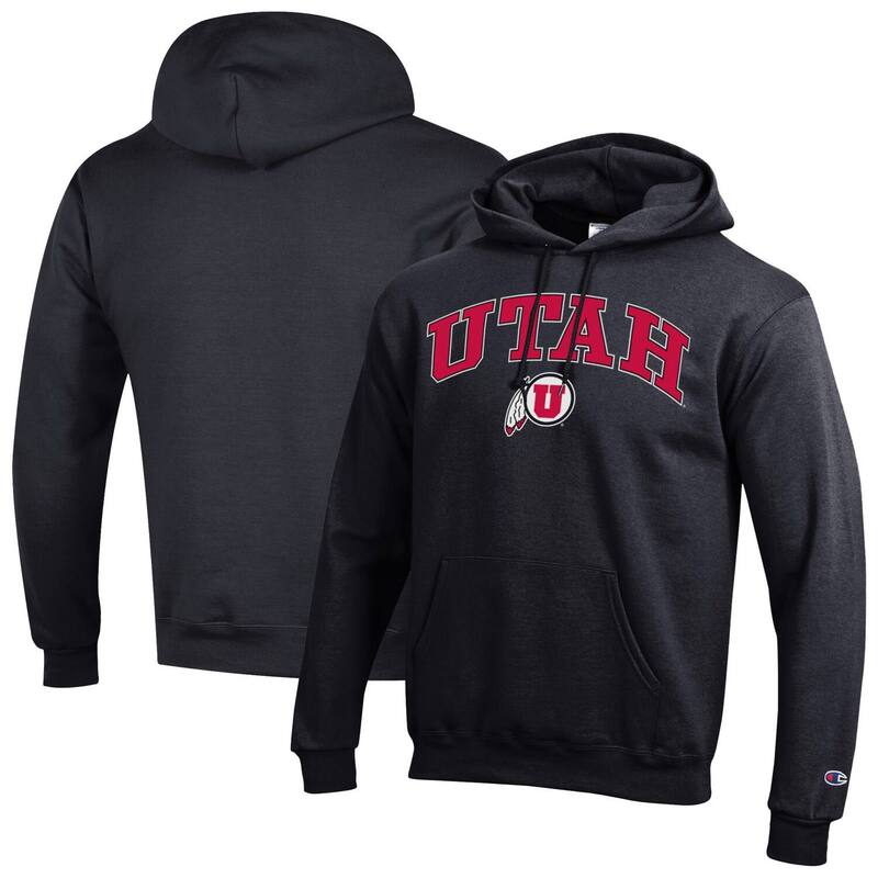 チャンピオン メンズ トップス Tシャツ ロゴ パーカー Men'sChampion Black Utah Utes Arch Over Logo Pullover Hoodie Ute Black ブラック｜ReVida 店