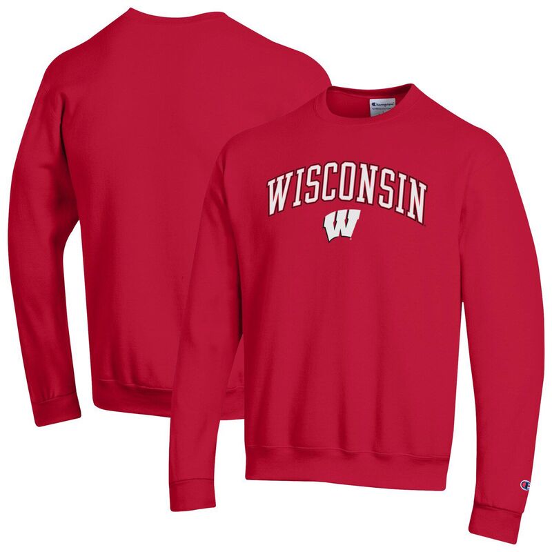はやりっ児 メンズ トップス プルオーバー 汗水 ロゴタイプ Men\u0027sChampion Red Wisconsin Badgers Arch Over Logo Pullover Sweatshirt Wis Red 赤いこと