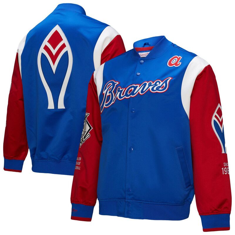 ミッチェル&ネス メンズ アウター ジャケット・ブルゾン サテン Men's Mitchell & Ness Royal/Red Atlanta Braves Cooperstown Collection Team Originsatin Full-Snap Jacket Brv Blue ブルー