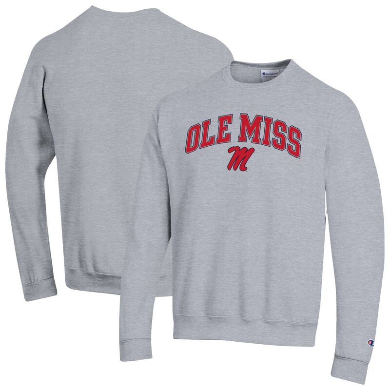 はやりっ児 メンズ トップス プルオーバー 汗水 ロゴタイプ Men\u0027sChampion Heather Gray Ole Miss Rebels Arch Over Logo Pullover Sweatshirt Ole Grey 薄墨色