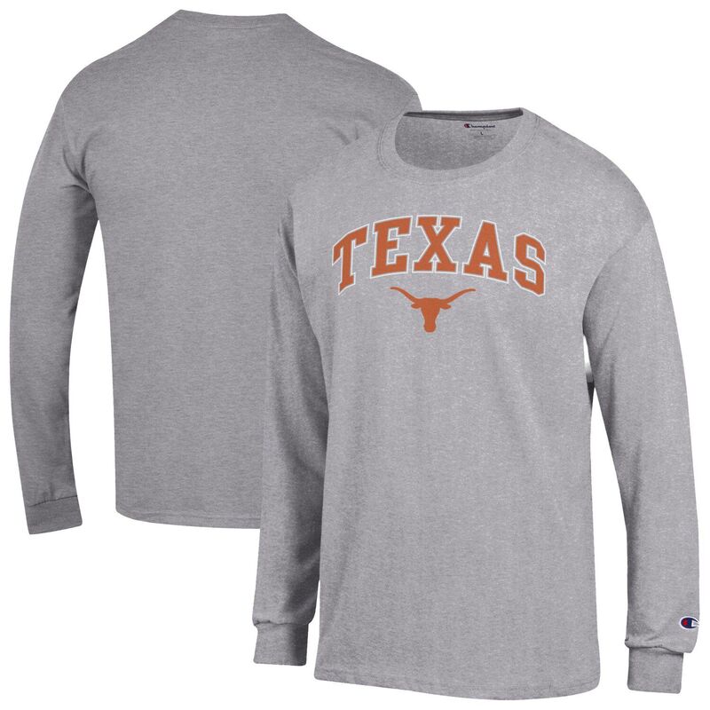 チャンピオン メンズ トップス Tシャツ ロゴ Men'sChampion Heather Gray Texas Longhorns Arch Over Logo Long Sleeve T-Shirtex Grey グレー