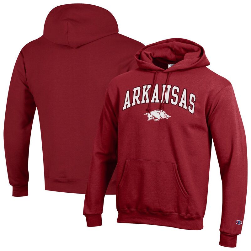 チャンピオン メンズ トップス Tシャツ ロゴ フリース パーカー Men'sChampion Crimson Arkansas Razorbacks Arched Logo Fleece Pullover Hoodie Ark Red レッド｜ReVida 店