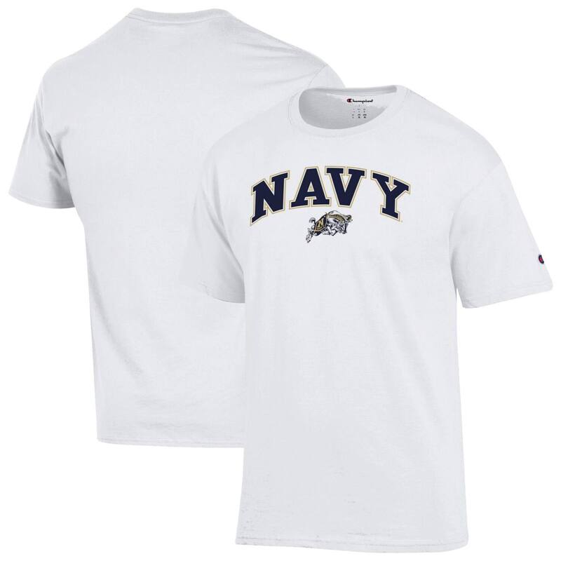 チャンピオン メンズ トップス Tシャツ ロゴ Men'sChampion White Navy Midshipmen Arched Logo T-Shirt Nvy White ホワイト|ReVida 店