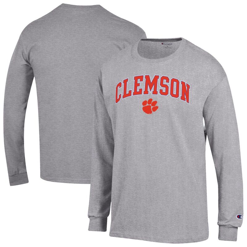 チャンピオン メンズ トップス Tシャツ ロゴ Men'sChampion Heather Gray Clemson Tigers Arch Over Logo Long Sleeve T-Shirt Clm Grey グレー|ReVida 店