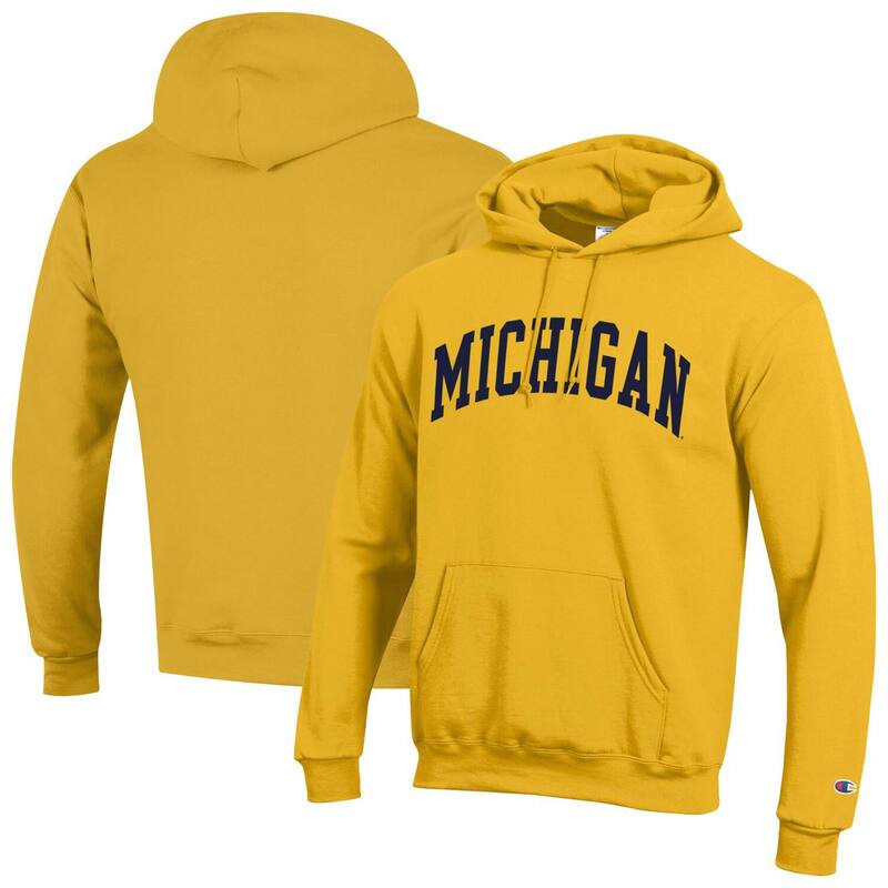 チャンピオン メンズ トップス Tシャツ フリース パーカー Men's Champion Maize Michigan Wolverines Basic Arch Fleece Pullover Hoodie Mic Gold ゴールド