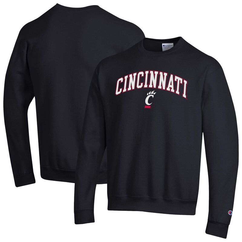 はやりっ児 メンズ トップス プルオーバー 汗水 ロゴタイプ Men\u0027sChampion Black Cincinnati Bearcats Arch Over Logo Pullover Sweatshirt Cin Black 黒いこと