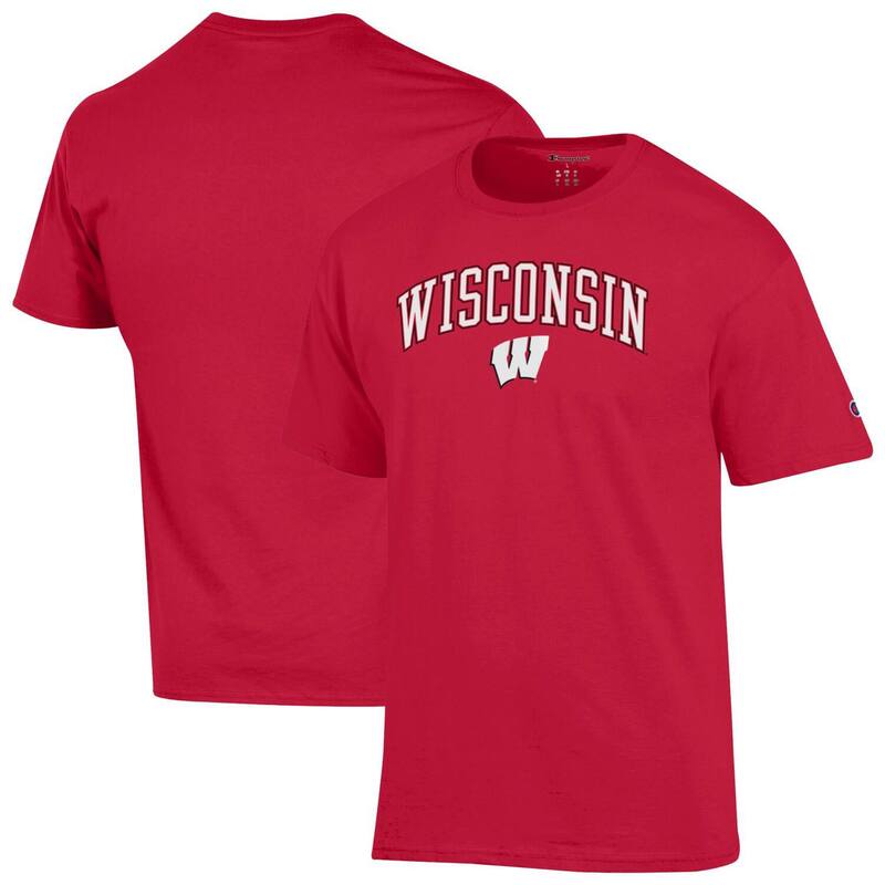 チャンピオン メンズ トップス Tシャツ ロゴ Men'sChampion Red Wisconsin Badgers Arch Over Logo T-Shirt Wis Red レッド|ReVida 店
