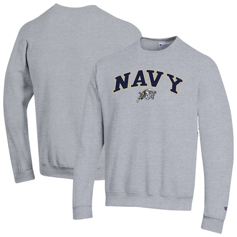 はやりっ児 メンズ トップス プルオーバー 汗水 ロゴタイプ Men\u0027sChampion Heather Gray Navy Midshipmen Arch Over Logo Pullover Sweatshirt Nvy Grey 薄墨色