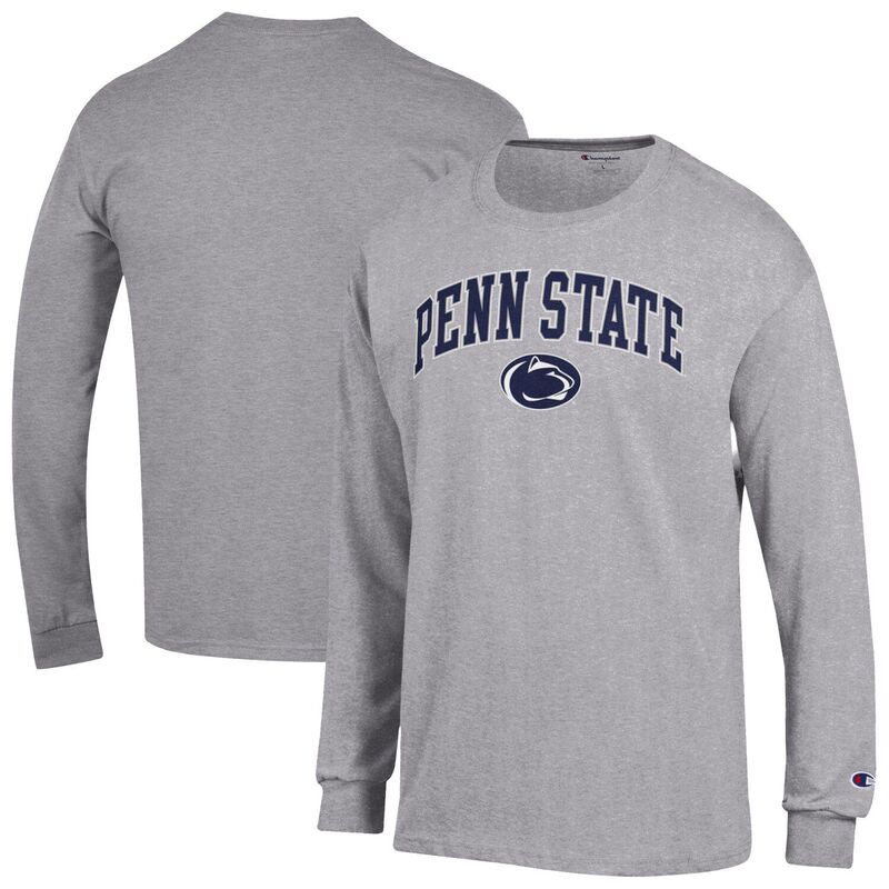 チャンピオン メンズ トップス Tシャツ ロゴ Men'sChampion Heather Gray Penn State Nittany Lions Arch Over Logo Long Sleeve T-Shirt Pst Grey グレー