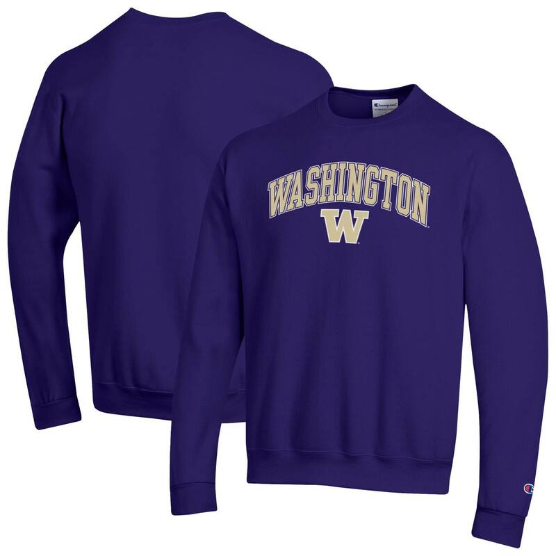 はやりっ児 メンズ トップス プルオーバー 汗水 ロゴタイプ Men\u0027sChampion Purple Washington Huskies Arch Over Logo Pullover Sweatshirt Wsh Purple パープル