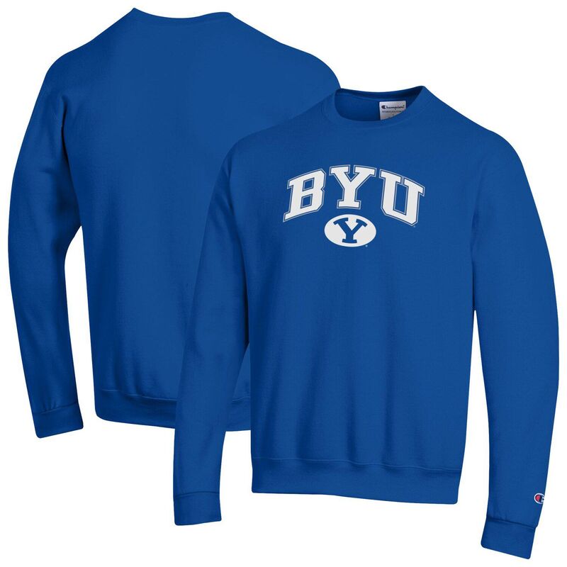 はやりっ児 メンズ トップス プルオーバー 汗水 ロゴタイプ Men\u0027sChampion Royal BYU Cougars Arch Over Logo Pullover Sweatshirt Byu Blue 青色