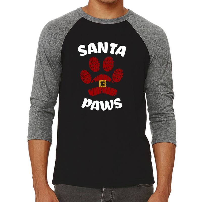 エルエーポップアート メンズ トップス Tシャツ LA Pop Art Santa Paws - Men's Raglan Baseball Word Art-Shirt Black Grey ブラック|ReVida 店