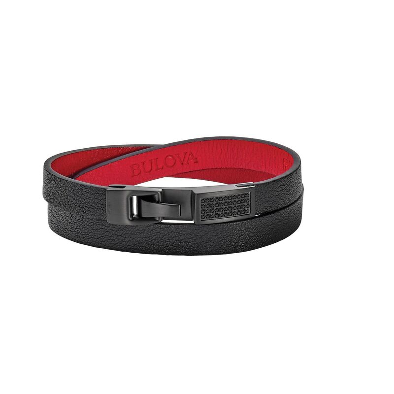 ブロバ メンズ アクセサリー ブレスレット・バングル・アンクレット レザー Bulova Men's Precisionist Black Diamond Accent & Black Leather Double Wrap Bracelet Multi マルチカラー