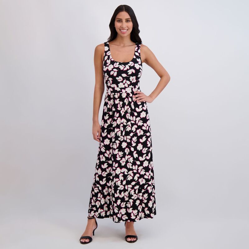 ロンドンタイムス レディース トップス ワンピース マキシ Women's London Timescoop Neck Inset Waist Maxi Dress Black Fuchsia ブラック｜ReVida 店