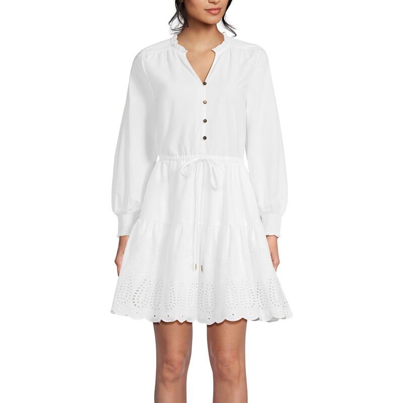 ランズエンド レディース トップス ワンピース ミニ Women's Lands' End Long Sleeveyelet Mini Popover Dress Whiteyelet ホワイト 21,075円