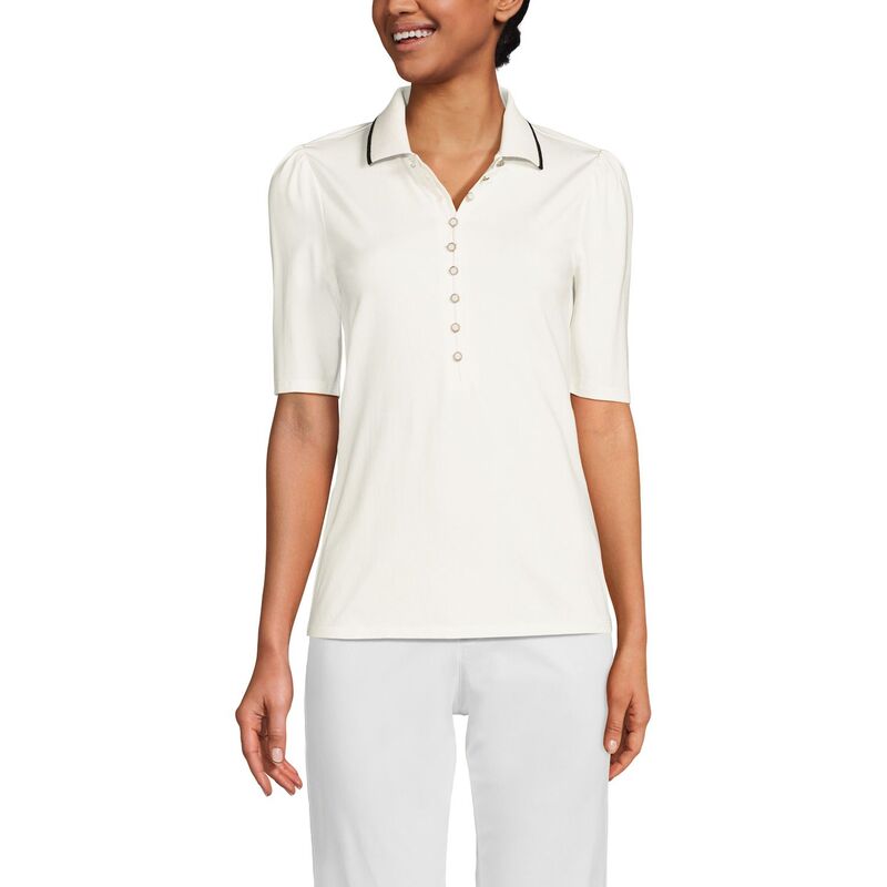 ランズエンド レディース トップス Tシャツ ポロシャツ ジャージー マタニティ Maternity Lands' End Elbow Sleeve Lightweight Jersey Embellished Polo Ivory Black アイボリー