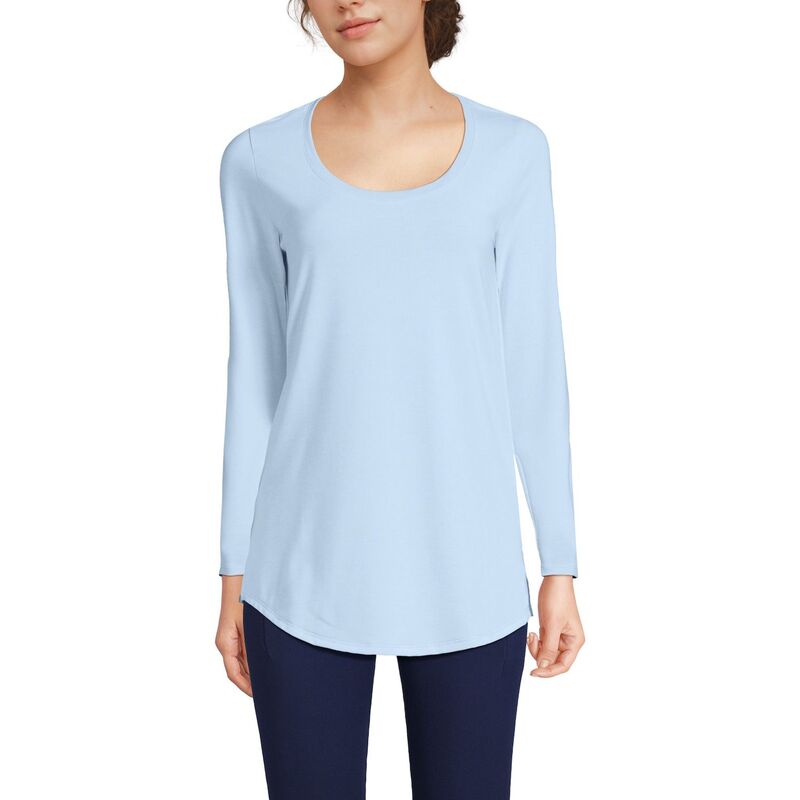 ランズエンド レディース トップス Tシャツ Women's Lands' End Long Sleeve Power Performance Scoop Neck Tunic Tee Sky Blue Pinstripe ブルー
