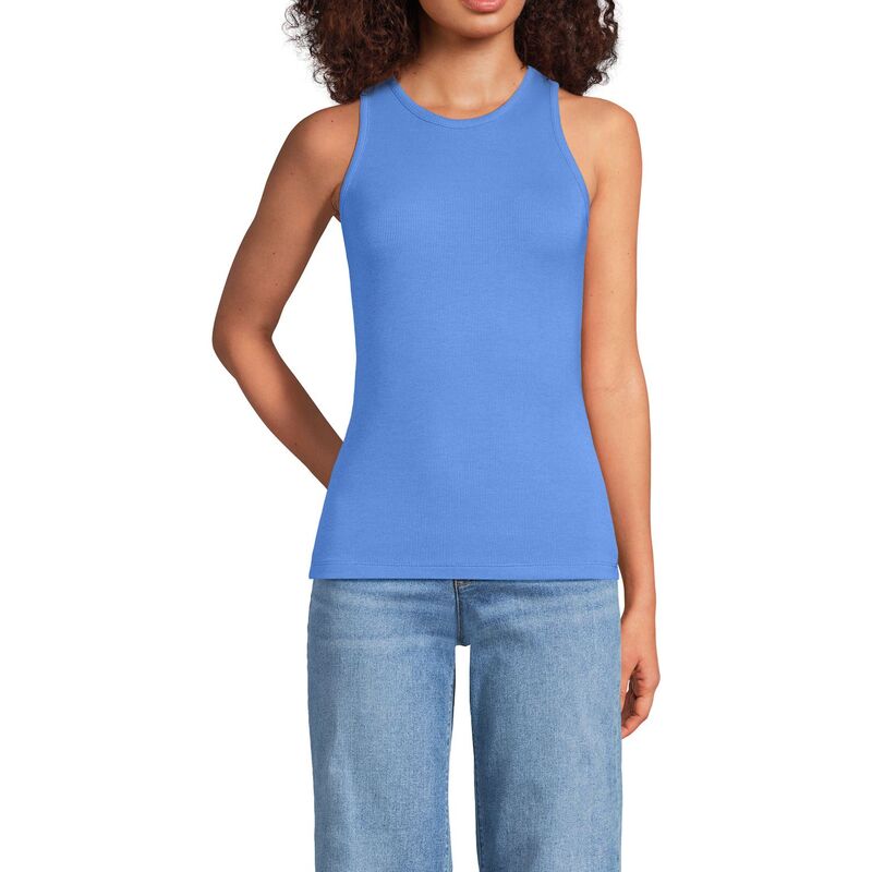 ランズエンド レディース トップス Tシャツ Women's Lands' Endrapey Rib Fitted Tank Top Crisp Blue ブルー