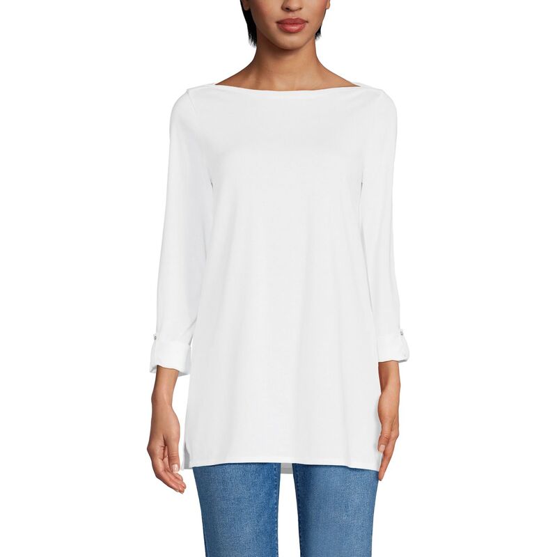 ランズエンド レディース トップス Tシャツ プチ Petite Lands' End Adjustable 3/4 Sleeve Boatneck Tunic Top White ホワイト