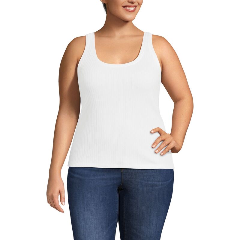 ランズエンド レディース トップス Tシャツ プラスサイズ Plusize Lands' End Pointelle Rib U-Neck Tank Top White ホワイト