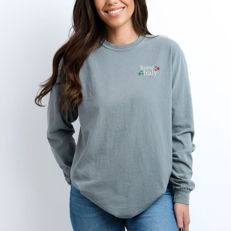 Simply Sage Market レディース トップス Tシャツ 刺繍 Simply Sage Market Embroidered Rome Italy Stars Garment Dyed Long Sleeve Grey グレー