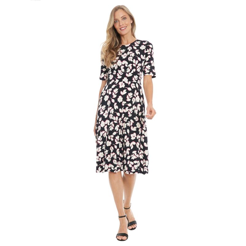 ロンドンタイムス レディース トップス ワンピース プチ ミディ Petite London Times Elbow Sleeve Inset Waist Midi Dress Black Fuchsia ブラック｜ReVida 店
