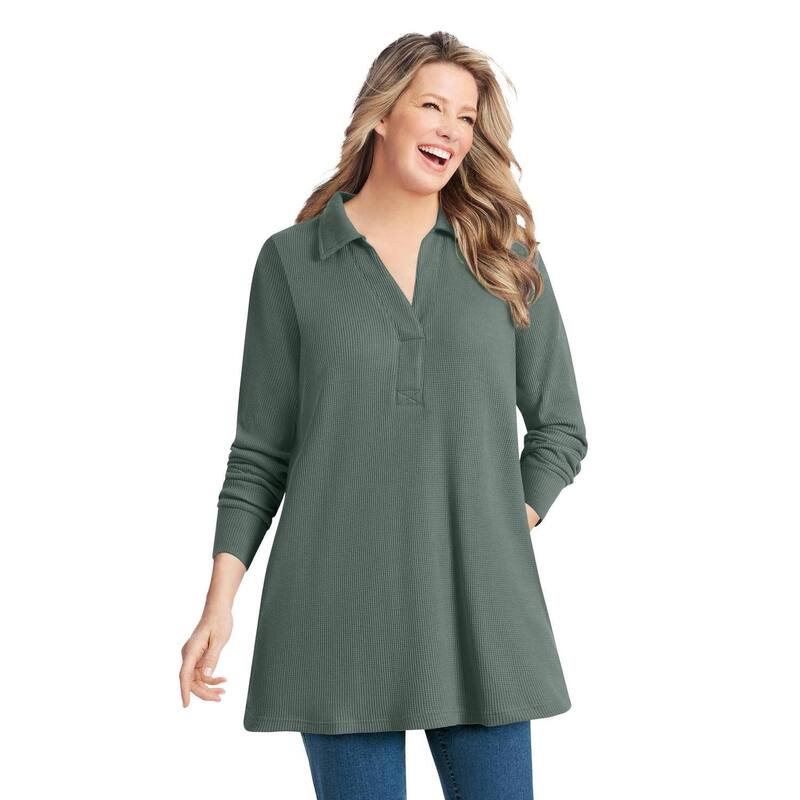 ウーマン ウィズイン レディース トップス Tシャツ プラスサイズ Woman Within Plusize Relaxed Waffle-Thermal Tunic Pine