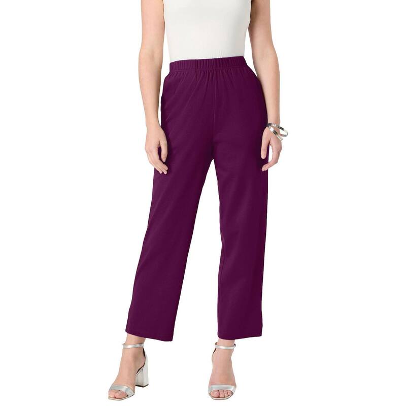 ロアマンズ レディース ボトムス カジュアルパンツ プラスサイズ キャップ ニット Roaman's Women's Plusize Soft Knit Straight-Leg Capri Pant Dark Berry｜ReVida 店