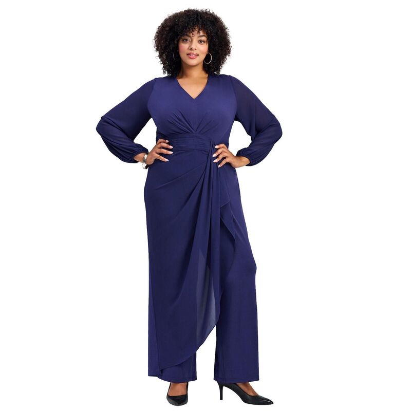 アベニュー レディース トップス ワンピース シフォン ドレープラスサイズ オーバーレイ ジャンプスーツ Avenue Women's Plusize Luxe Drape Chiffon Overlay Jumpsuit Nightshade|ReVida 店