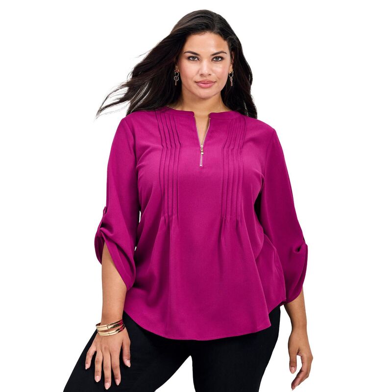 アベニュー レディース トップス シャツ プラスサイズ ブラウス Avenue Women's Plusize Hailey Zip Front Pintuck Blouse Berry