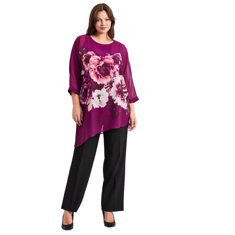 アベニュー レディース トップス シャツ アシンメトリー プラスサイズ プリント ブラウス Avenue Women's Plusize Printed Asymmetric Blouse Pink Flowers ピンク