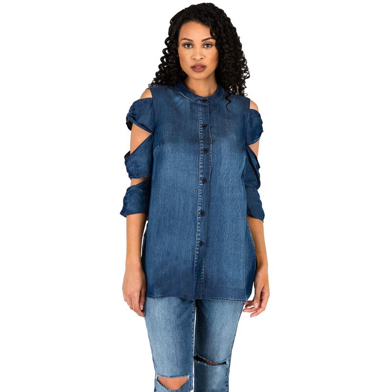 ポエティック ジャスティス レディース トップス シャツ デニム Poetic Justice Curvy Women's Ladder Sleeve Denim Button-Up Shirts Odyedkns デニム