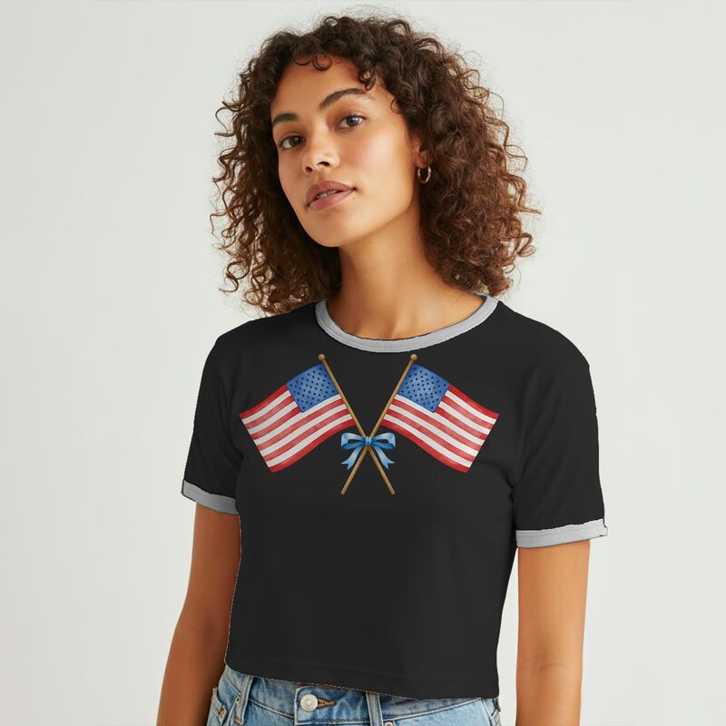 アンブランデッド レディース トップス Tシャツ グラフィック Unbranded Juniors' JR American Flag and Bow Patriotic Graphic Tee Caviar White ホワイト