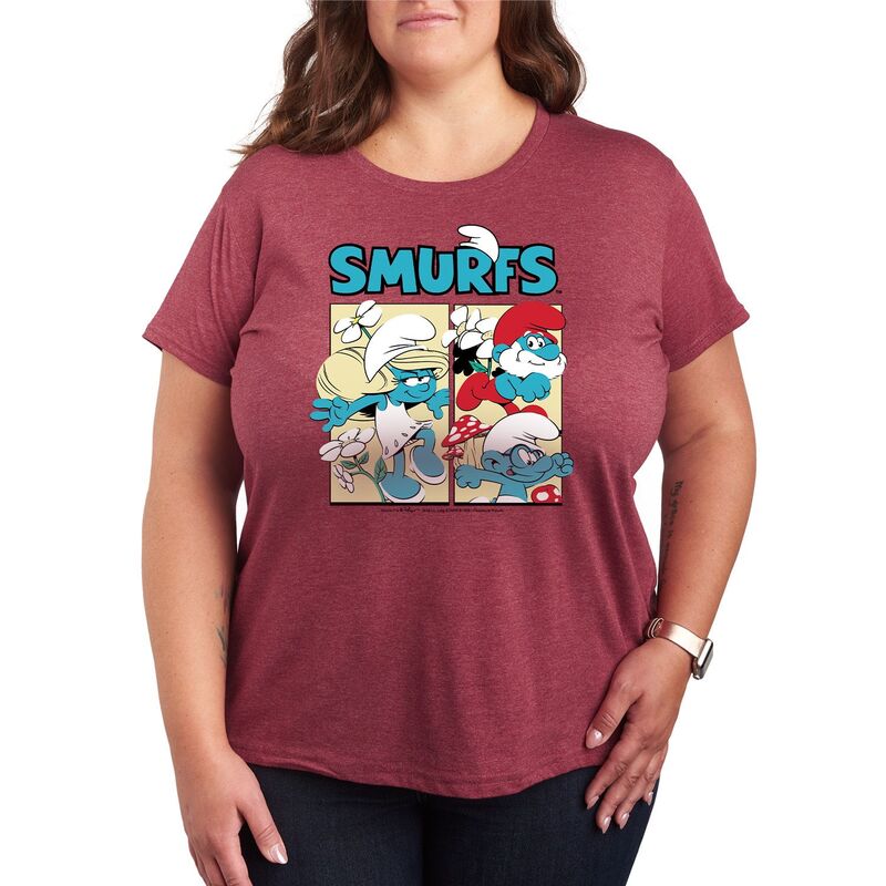 アニメキャラクター レディース トップス Tシャツ プラスサイズ グラフィック Licensed Character Plusize Smurfs Graphic Tee Heather Wine ヘザー