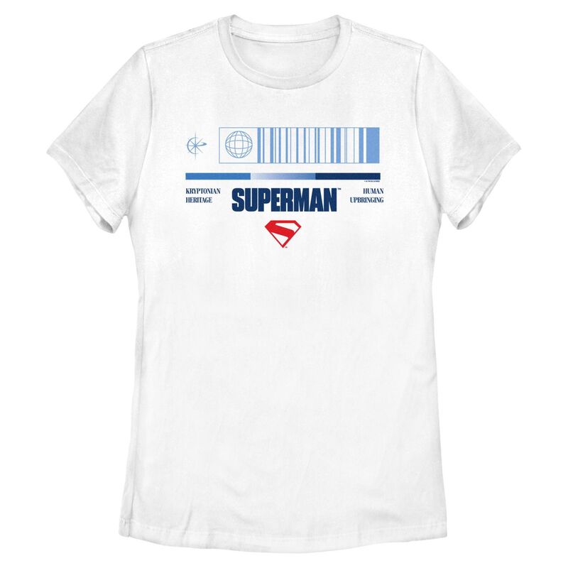 アニメキャラクター レディース トップス Tシャツ グラフィック Licensed Character Juniors' DComicsuperman Barcode Kryptonian Heritage Human Upbringingraphic Tee White ホワイト