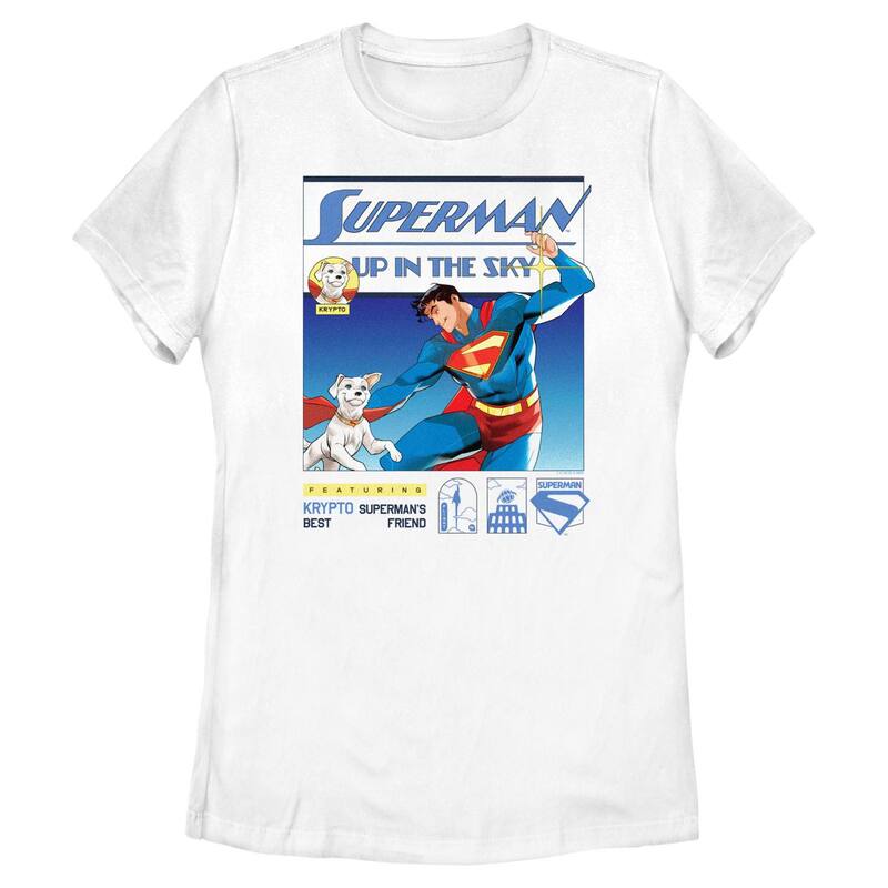 アニメキャラクター レディース トップス Tシャツ グラフィック Licensed Character Juniors' DComicsuperman Up In The Sky Krypto Best Friend Graphic Tee White ホワイト