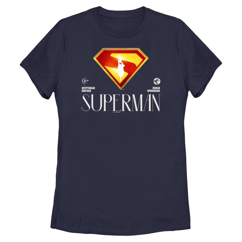アニメキャラクター レディース トップス Tシャツ グラフィック Licensed Character Juniors' DComicsuperman Classic Shield Kryptonian Heritage Human Upbringingraphic Tee Navy ネイビー