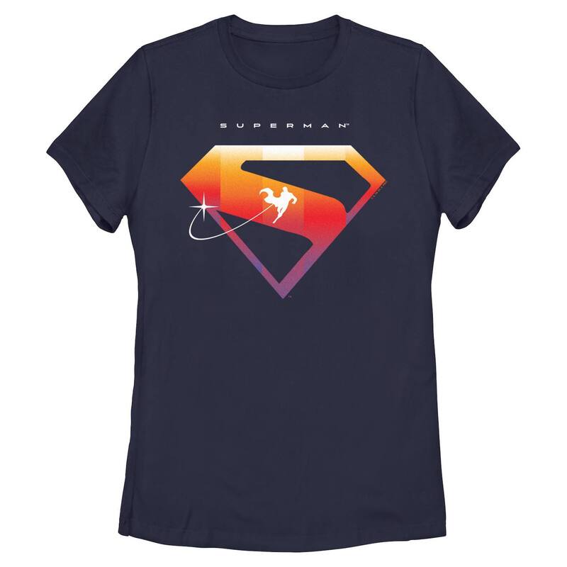 アニメキャラクター レディース トップス Tシャツ ロゴ グラフィック Licensed Character Juniors' DComicsuperman Gradient Shield Logo Graphic Tee Navy ネイビー