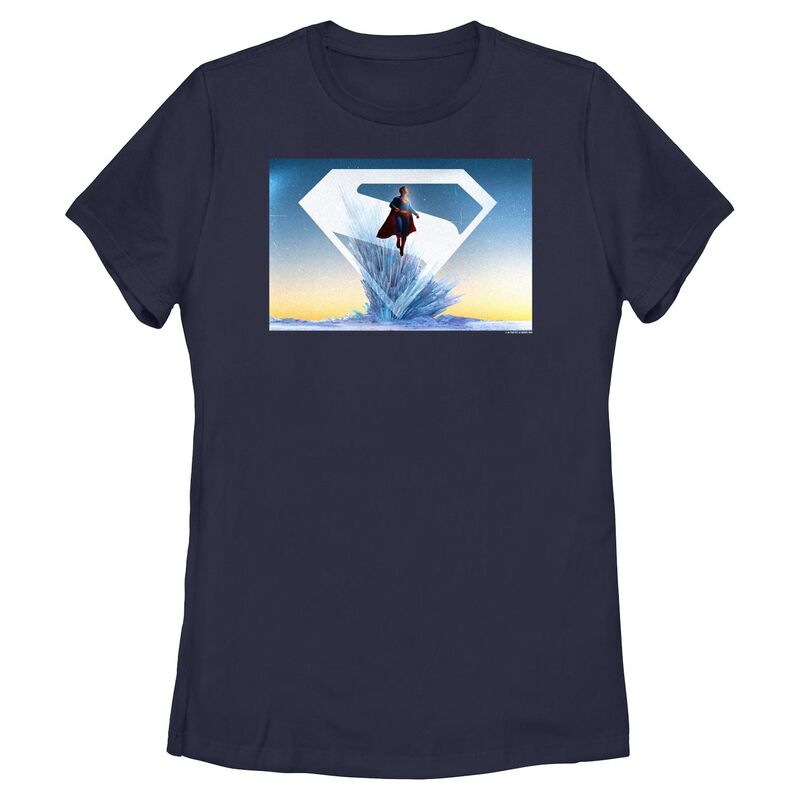 アニメキャラクター レディース トップス Tシャツ グラフィック Licensed Character Juniors' DComicsuperman Shield Fortress Of Solitude Graphic Tee Navy ネイビー
