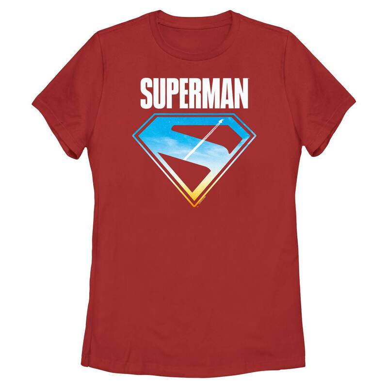 アニメキャラクター レディース トップス Tシャツ グラフィック Licensed Character Juniors' DComicsuperman Flying Through Shield Graphic Tee Red レッド