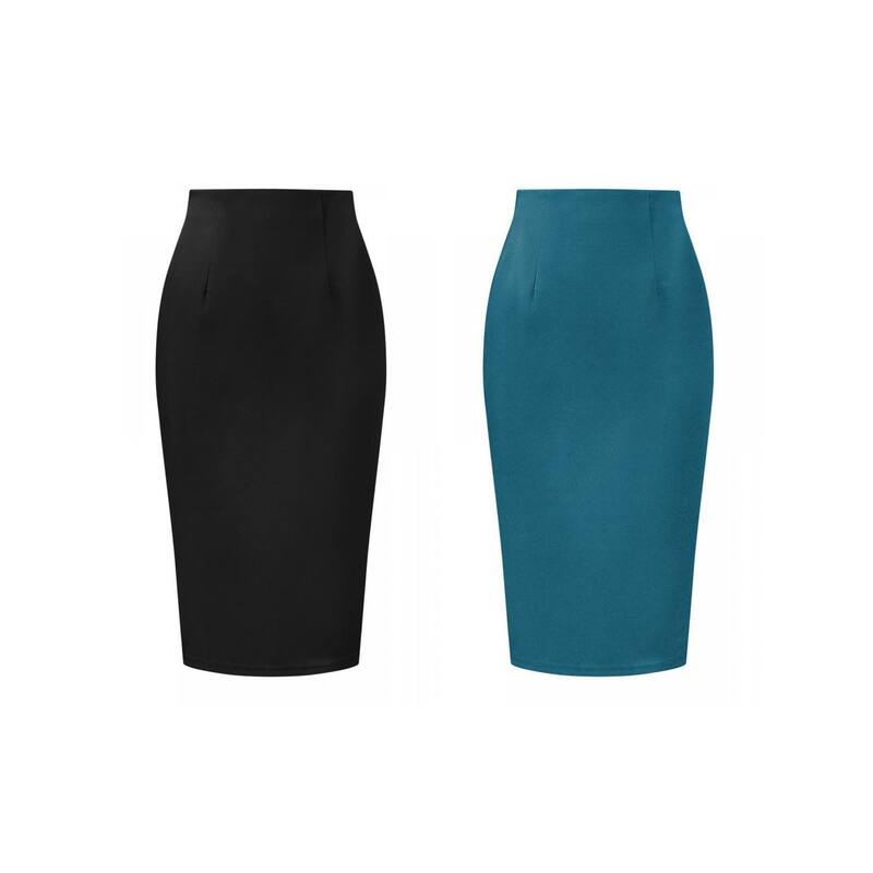 アレグラ ケー レディース ボトムスカート ハイウエスト ALLEGRA K 2 Packs Women's Elegant Pencil Skirt High Waist Split Hem Work Bodycon Businesskirts Black Blue Green ブラック|ReVida 店