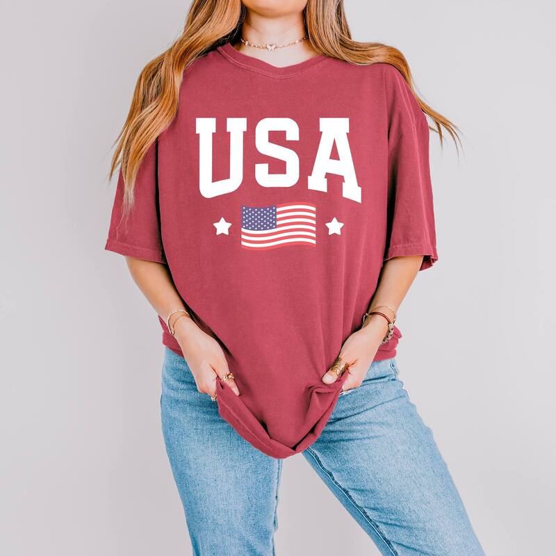 Simply Sage Market レディース トップス ティーシャツ Simply Sage Market USArched Flagarment Dyed Tee Crimson クリムゾン レディースファッション-Tシャツ・カットソー