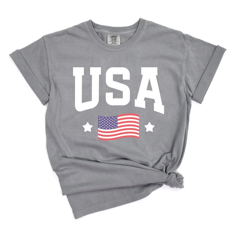 Simply Sage Market レディース トップス ティーシャツ Simply Sage Market USArched Flagarment Dyed Tee Grey 薄墨色 Tシャツ・カットソー-トップス