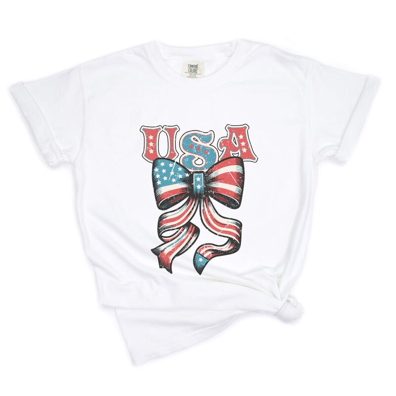 Simply Sage Market レディース トップス ティーシャツ Simply Sage Market Coquette USA Bow Grunge Garment Dyed Tee White 白いこと トップス-レディースファッション-Tシャツ・カットソー