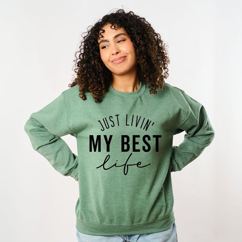Simply Sage Market レディース トップス Tシャツ スウェット Simply Sage Market Just Livin' My Best Life Sweatshirt Heather Green ヘザー