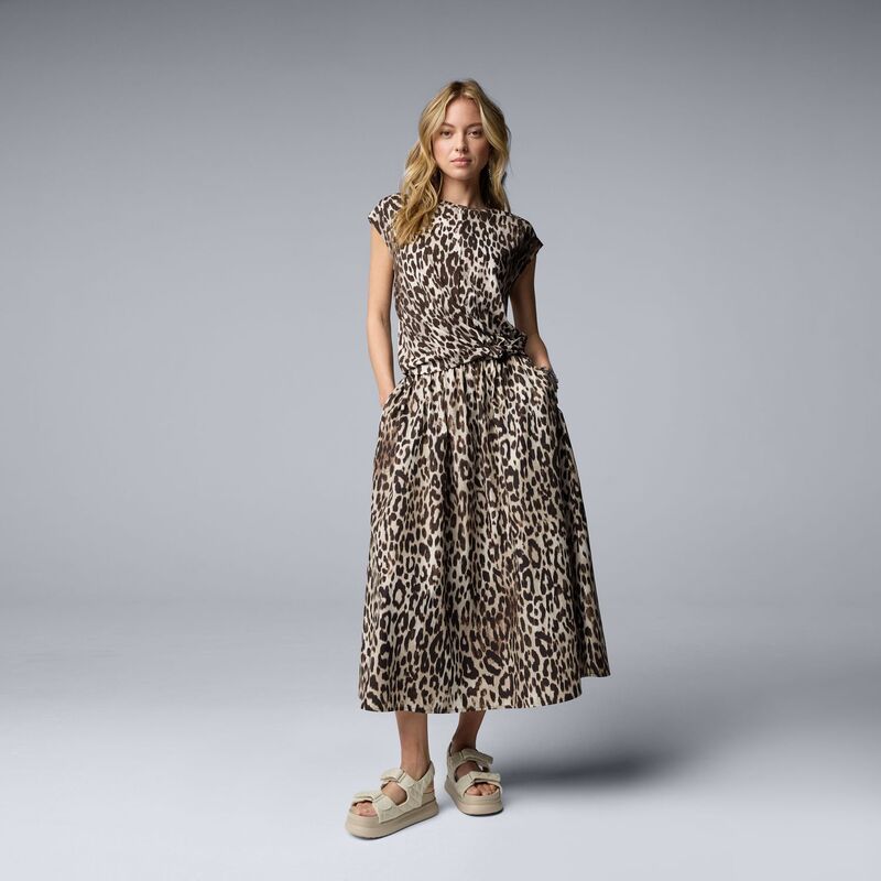 ヴェラウォン レディース トップス Tシャツ Women'simply Vera Wang Knotted Frontee Beige Leopard Spots ベージュ