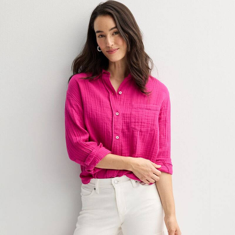 ソノマ レディース トップス シャツ ダウン Women'sonoma Goods For Life Boyfriend Button-Down Shirt Gia Magenta マゼンタ