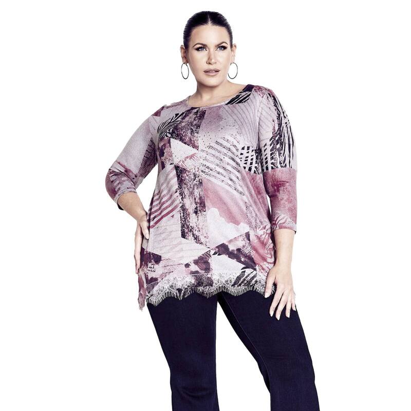 アベニュー レディース トップス シャツ プラスサイズ レース Avenue Women's Plusize Lace Hem Toplum Geo プラム