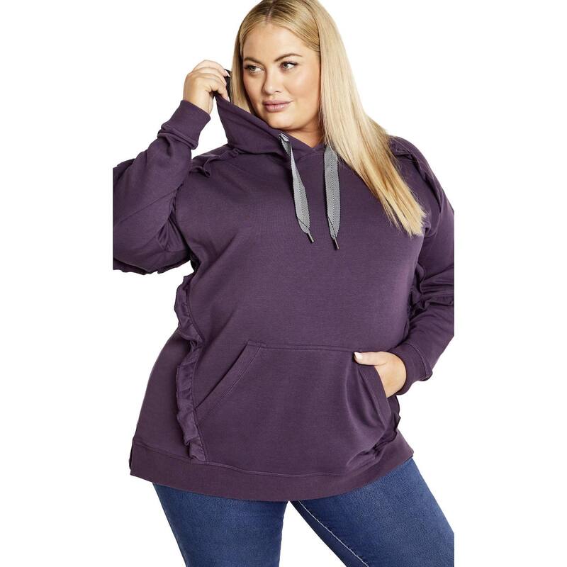 アベニュー レディース トップス Tシャツ プラスサイズ パーカー Avenue Women's Plusize Frill Plain Hoodieggplant｜ReVida 店
