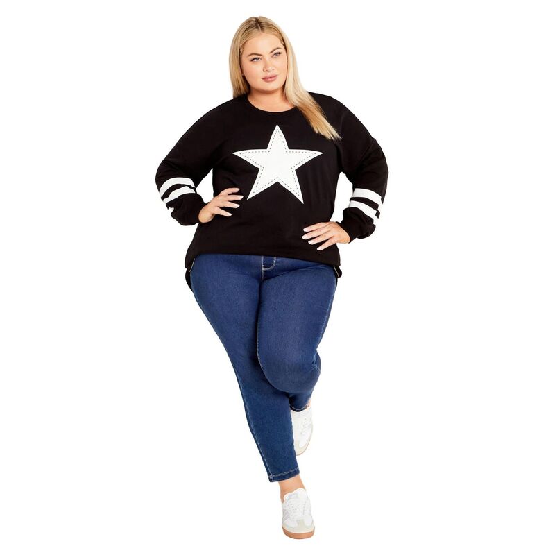 アベニュー レディース アウター ニット・セーター プラスサイズ Avenue Women's Plusize You're A Star Sweater Black Ivory アイボリー|ReVida 店